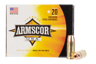 Armscor 9mm 124 gr jacket hollow point ammo features brass casing with a lead core